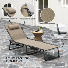 Outsunny Five-Position Reclining Sun Lounger - Beige - 5
