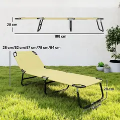 Outsunny Foldable Sun Lounger with 5-Position Adjustable Backrest, Outdoor Portable Recliner Chaise Lounge Chair with Breathable Mesh Fabric, Beige - 3