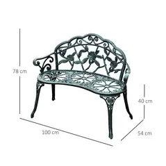 Outsunny Cast Aluminum Garden Bench-Antique Green - 3