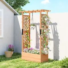 Outsunny Fir Wood 110 x 44 cm Planter and Trellis Garden Bed - 2