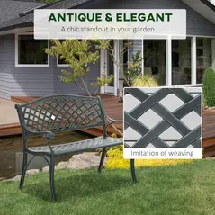 Outsunny Cast Aluminium Garden Bench 2 Seater Antique Loveseat for Outdoor Patio Porch Park, Verdigris - 4