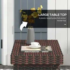 Outsunny Foldable Outdoor Side Table, Rattan Garden Coffee Table with Steel Frame, Space Saving Bistro Garden Furniture for Patio, Balcony, 60 x 41 x 41 cm, Brown - 4