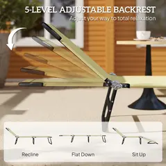 Outsunny Foldable Sun Lounger with 5-Position Adjustable Backrest, Outdoor Portable Recliner Chaise Lounge Chair with Breathable Mesh Fabric, Beige - 4