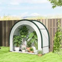 Outsunny Foldable Small Greenhouse, Portable Green House Mini Greenhouse with Zipper Door, PE Base, 200 x 80 x 164 cm, Green - 2