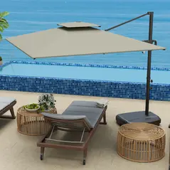 Outsunny Cantilever Parasol with Weighted Base Double Top Garden Parasol Square Hanging Patio Umbrella with Crank Tilt Light Grey - 8