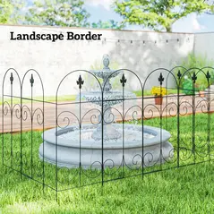 Outsunny Decorative Garden Fencing, 8PCs 44in x 12.5ft Outdoor Picket Fence Panels, Rustproof Metal Wire Landscape Flower Bed Border Edging, Black - 7