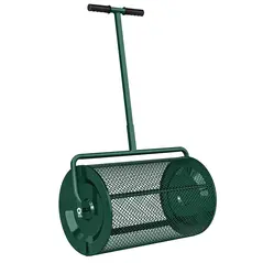 Outsunny Compost Spreader, 24" Peat Moss Spreader with Height Adjustable T Shaped Handle and Metal Mesh Basket, Garden Spreader for Seeding, Spreading Manure, Green - 1