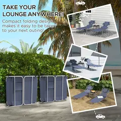 Outsunny Foldable Sun Lounger Set of 2 with Reading Hole, Portable Sun Lounger with 5 Level Adjustable Backrest, Reclining Lounge Chair with Side Pocket, Headrest Pillow, Grey - 6