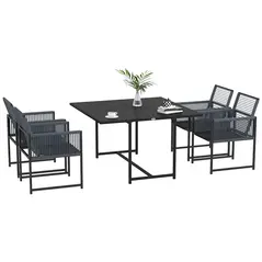 Outsunny Five-Piece Metal Dining Set, with Folding Back Chairs, Dark Grey - 1