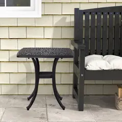 Outsunny Cast Aluminium Bistro Table, Outdoor Square Side Table with Umbrella Hole, Garden Table for Balcony, Bronze Tone - 7