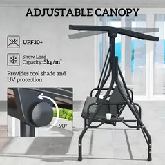 Outsunny Convertible Three-Seater Swing Bench Bed - Dark Grey - 5