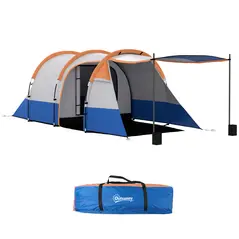 Outsunny Camping Tent, Large Tunnel Tent with Bedroom and Living Area, 2000mm Waterproof, Portable with Bag for 2-3 Man, Orange - 1