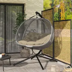 Outsunny Double Hanging Egg Chair 2 Seaters Texteline Swing Hammock Chair with Stand, Cushion and Folding Design, for Indoor and Outdoor, Brown - 9