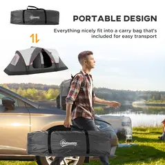 Outsunny Camping Tent for 6-8 Man with 2000mm Waterproof Rainfly and Carry Bag for Fishing Hiking Festival, Grey - 7