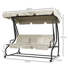 Outsunny Convertible Three-Seater Swing Chair Bed - Cream - 3