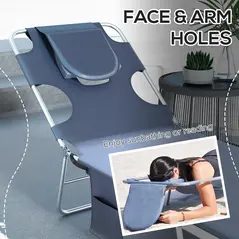 Outsunny Foldable Sun Lounger Set of 2 with Reading Hole, Portable Sun Lounger with 5 Level Adjustable Backrest, Reclining Lounge Chair with Side Pocket, Headrest Pillow, Grey - 5