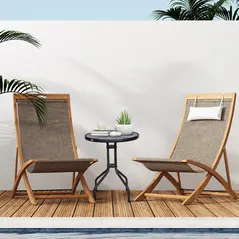 Outsunny Bistro Coffee Table Outdoor Tempered Glass Top Table Garden Round Dining Table - 60cm Diameter - 2