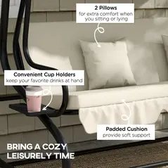 Outsunny Convertible Three-Seater Swing Chair Bed - Cream - 7