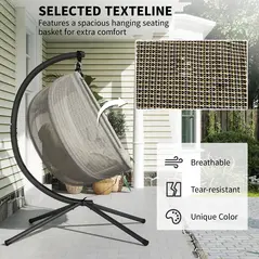 Outsunny Double Hanging Egg Chair 2 Seaters Texteline Swing Hammock Chair with Stand, Cushion and Folding Design, for Indoor and Outdoor, Brown - 4