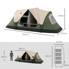 Outsunny Camping Tent for 6-8 Man with 2000mm Waterproof Rainfly and Carry Bag for Fishing Hiking Festival, Dark Green - 4