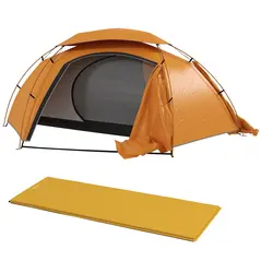 Outsunny Camping Tent with Self Inflatable Mattress, 1 Person Dome Tent with Removable Rainfly and Aluminium Frame, 2000mm Waterproof, Portable with Bags, for Fishing Hiking, Orange/Khaki - 1