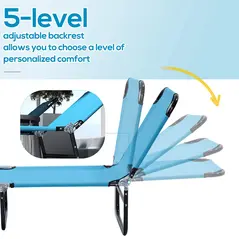 Outsunny Foldable Sun Lounger Set of 2 with 5-Position Adjustable Backrest, Outdoor Portable Recliner Chaise Lounge Chair with Breathable Mesh Fabric, Sky Blue - 4