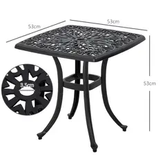 Outsunny Cast Aluminium Bistro Table, Outdoor Square Side Table with Umbrella Hole, Garden Table for Balcony, Black - 3