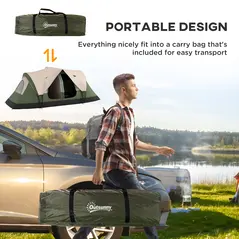 Outsunny Camping Tent for 6-8 Man with 2000mm Waterproof Rainfly and Carry Bag for Fishing Hiking Festival, Dark Green - 8