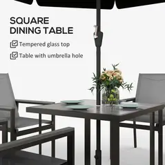 Outsunny Five-Piece Metal Dining Set, with Glass-Top Table - Grey - 5