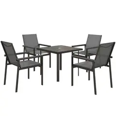 Outsunny Five-Piece Metal Dining Set, with Glass-Top Table - Grey - 1