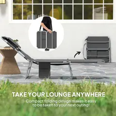 Outsunny Foldable Sun Lounger Set of 2, Beach Chaise Lounge with Reading Hole, Arm Slots, 5-Position Adjustable Backrest, Side Pocket, Pillow for Garden, Beach, Pool, Dark Grey - 7