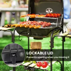 Outsunny Charcoal Barbecue Grill Portable BBQ Grill with 1840 cm² Cooking Area, 3 Shelves, Adjustable Vent, Lockable Lid, Wheels for Outdoor Cooking, Garden Party, Black - 7