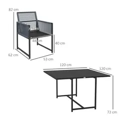 Outsunny Five-Piece Metal Dining Set, with Folding Back Chairs, Dark Grey - 3