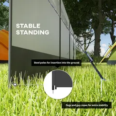 Outsunny Camping Windbreaker with Clear Windows, Carry Bag and Steel Poles, for Beach Caravan Campervan, 725 x 140cm, Grey - 5