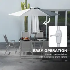Outsunny Eight-Piece Garden Dining Set, with Chairs, Table and Parasol - Grey - 7