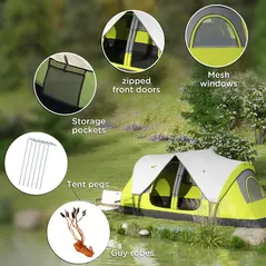 Outsunny Camping Tent for 6-8 Man with 2000mm Waterproof Rainfly and Carry Bag for Fishing Hiking Festival, Yellow - 8