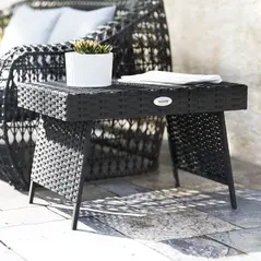 Outsunny Foldable Outdoor Side Table, Rattan Garden Coffee Table with Steel Frame, Space Saving Bistro Garden Furniture for Patio, Balcony, 60 x 41 x 41 cm, Black - 8
