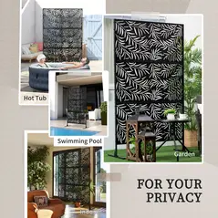 Outsunny Decorative Privacy Screen with Stand, 6.5FT Freestanding Metal Outdoor Divider, Decorative Privacy Panel with Expansion Screws for Garden Patio Pool Hot Tub, Willow Branch Style, Black - 6