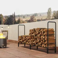 Outsunny Firewood Rack with Waterproof Cover, Heavy Duty Metal Log Store Indoors, Log Storage Holder for Outdoor Indoor Fireplace, 200 x 36 x 99 cm, Dark Green - 9