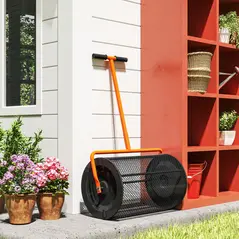 Outsunny Compost Spreader, 24" Peat Moss Spreader with Height Adjustable T Shaped Handle and Metal Mesh Basket, Garden Spreader for Seeding, Spreading Manure, Orange - 8