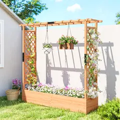 Outsunny Fir Wood 171 x 39 cm Planter and Trellis Garden Bed - 2