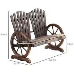 Outsunny Fir Logs Love Seats with Wheel-Shaped Armrests, Large Load-Bearing Chair, Natural Wood Grain - 3