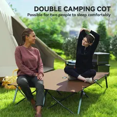 Outsunny Double Camping Cot Bed, with Bag - Khaki - 6
