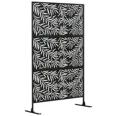 Outsunny Decorative Privacy Screen with Stand, 6.5FT Freestanding Metal Outdoor Divider, Decorative Privacy Panel with Expansion Screws for Garden Patio Pool Hot Tub, Willow Branch Style, Black - 1