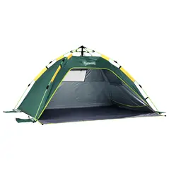 Outsunny Beach Tent for 1-2 Person Pop-up Design with 2 Mesh Windows & 2 Doors Dark Green - 1