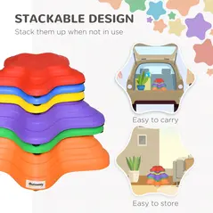 Outsunny Balance Stepping Stones Kids, 6-Piece Starfish Style Non-slip Obstacle Course, Stackable Balance Blocks, Garden Sensory Toys for Toddler 3-8 Years, Indoor Outdoor, Multicoloured - 4
