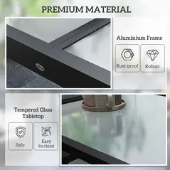 Outsunny Extending Garden Table, Outdoor Dining Table with Aluminium Frame and Tempered Glass Tabletop, 80/160 x 80 x 75 cm, Black and Clear - 6