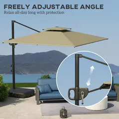 Outsunny Cantilever Parasol with Weighted Base Double Top Garden Parasol Square Hanging Patio Umbrella with Crank Tilt Light Grey - 5