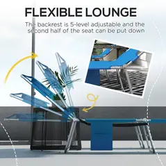 Outsunny Foldable Sun Lounger Set of 2 with Reading Hole, Portable Sun Lounger with 5 Level Adjustable Backrest, Reclining Lounge Chair with Side Pocket, Headrest Pillow, Blue - 4