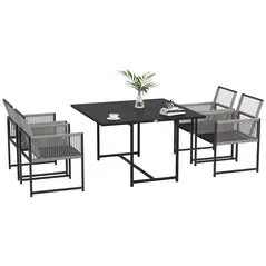 Outsunny Five-Piece Metal Dining Set, with Folding Back Chairs, Light Grey - 1